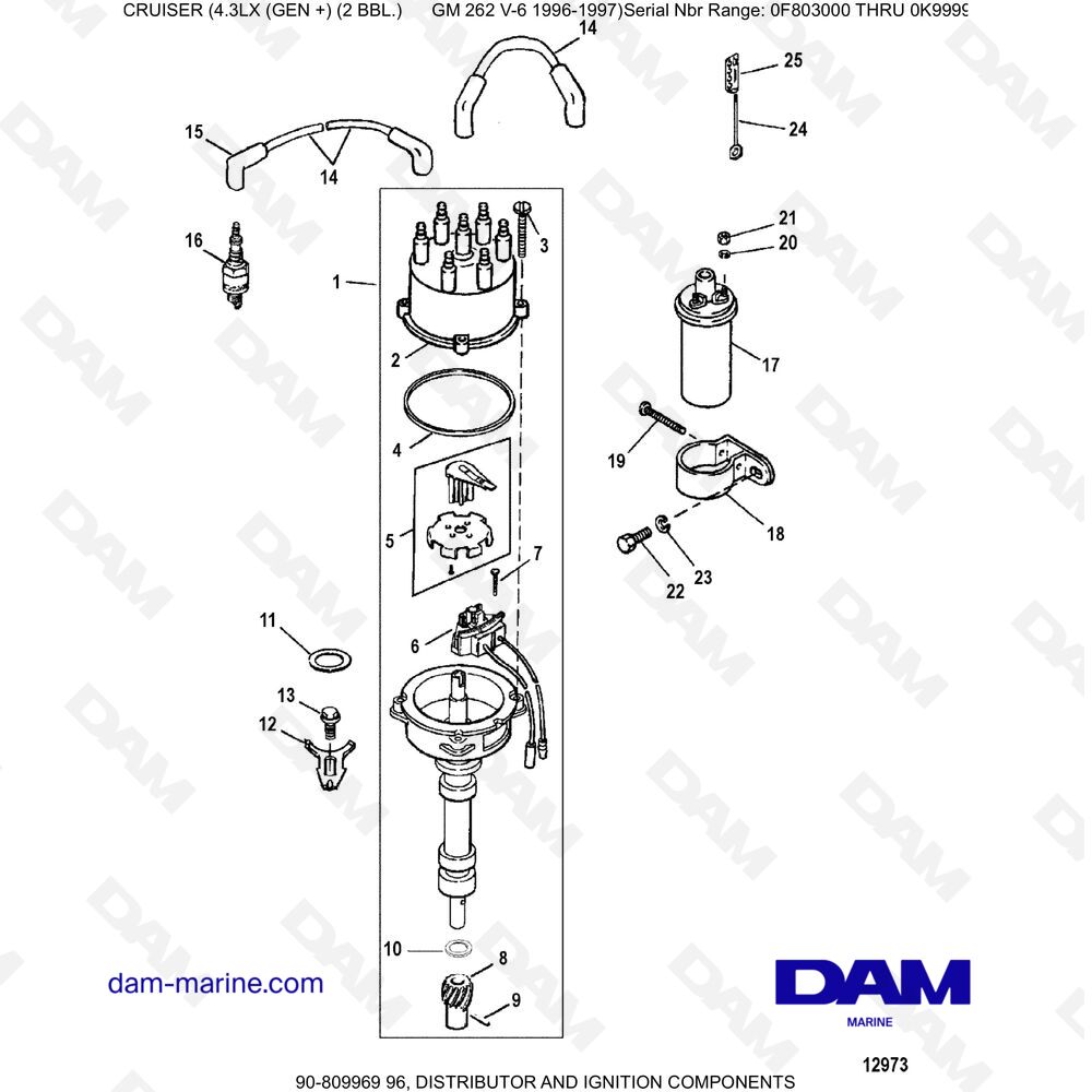 Vue éclatée DISTRIBUTER pour moteur MERCRUISER 4.3LX (GEN +) GM262 V6 - 1996-1997