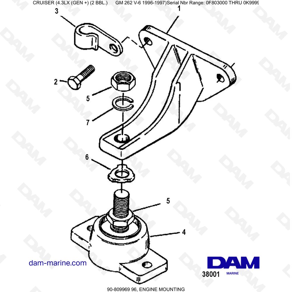 Vue éclatée ENGINE MOUNT pour moteur MERCRUISER 4.3LX (GEN +) GM262 V6 - 1996-1997