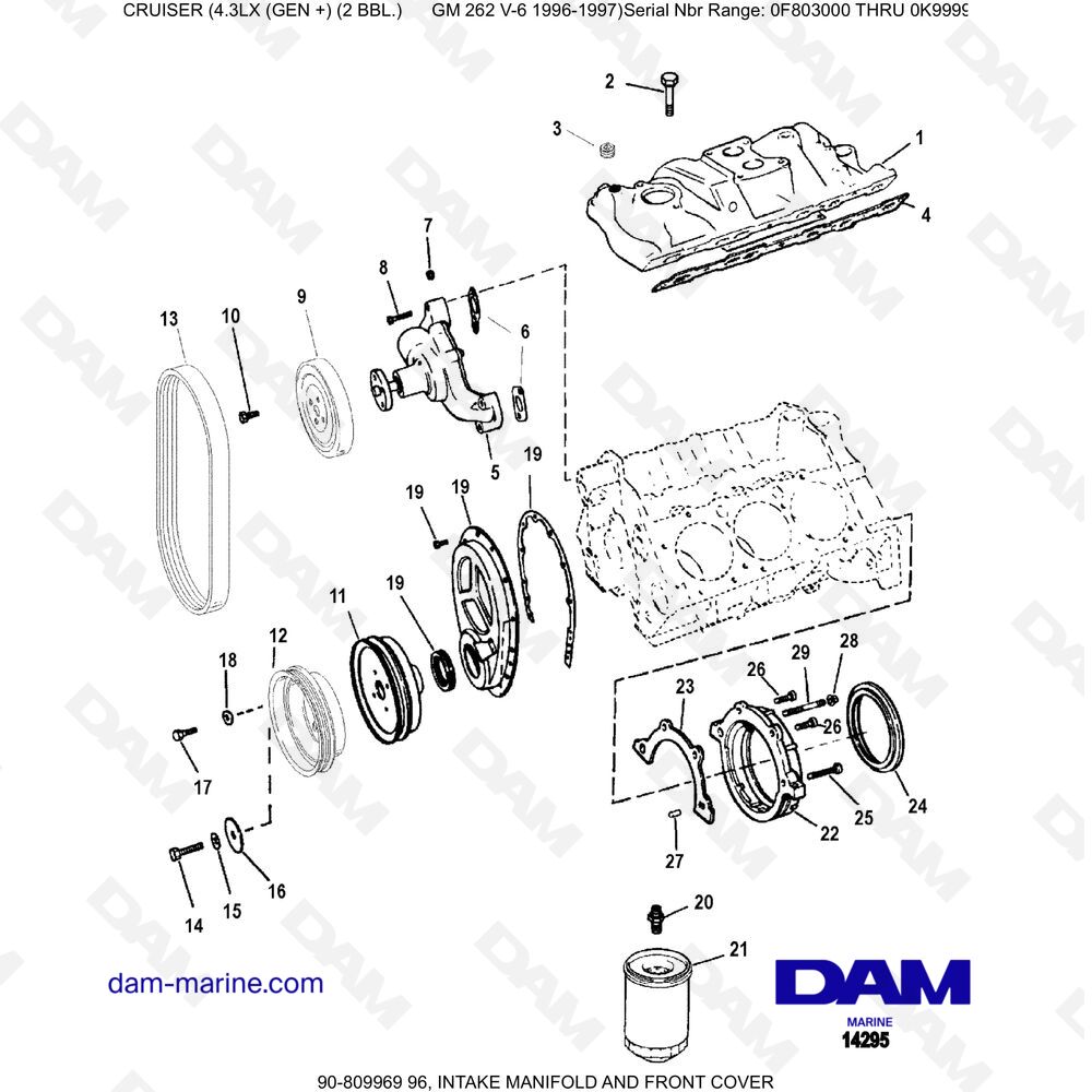 Vue éclatée INTAKE PIPE pour moteur MERCRUISER 4.3LX (GEN +) GM262 V6 - 1996-1997