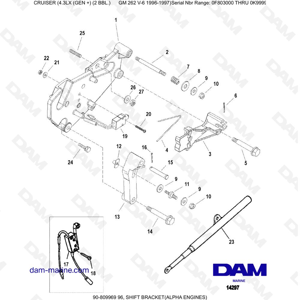Vue éclatée GEAR SHIFT LEVER SUPPORT pour moteur MERCRUISER 4.3LX (GEN +) GM262 V6 - 1996-1997