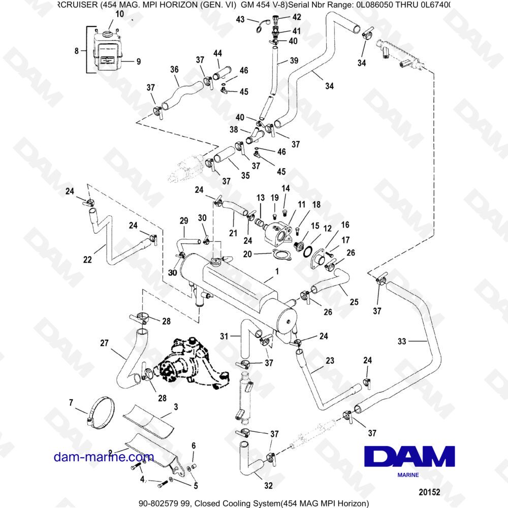 Vue éclatée CLOSED COOLING SYSTEM pour moteur MERCRUISER 454 MAG MPI HORIZON
