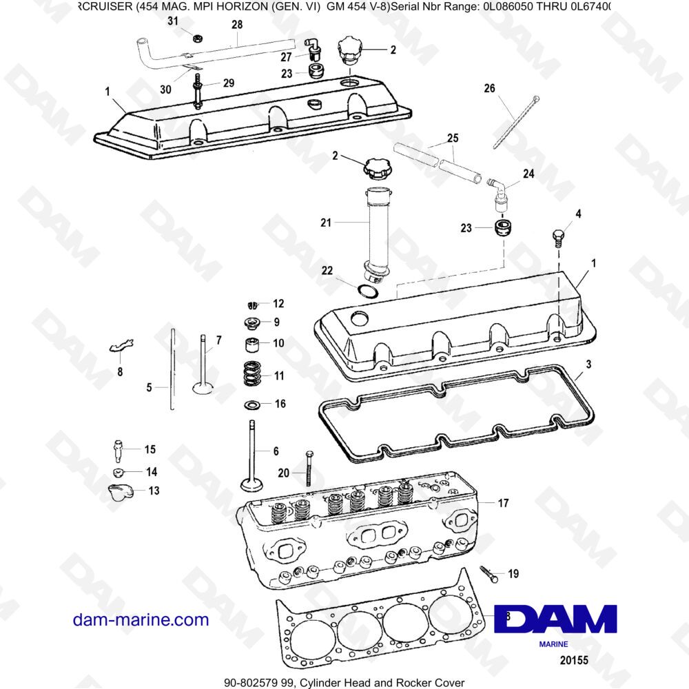 Vue éclatée CYLINDER HEAD AND CYLINDER COVER pour moteur MERCRUISER 454 MAG MPI HORIZON