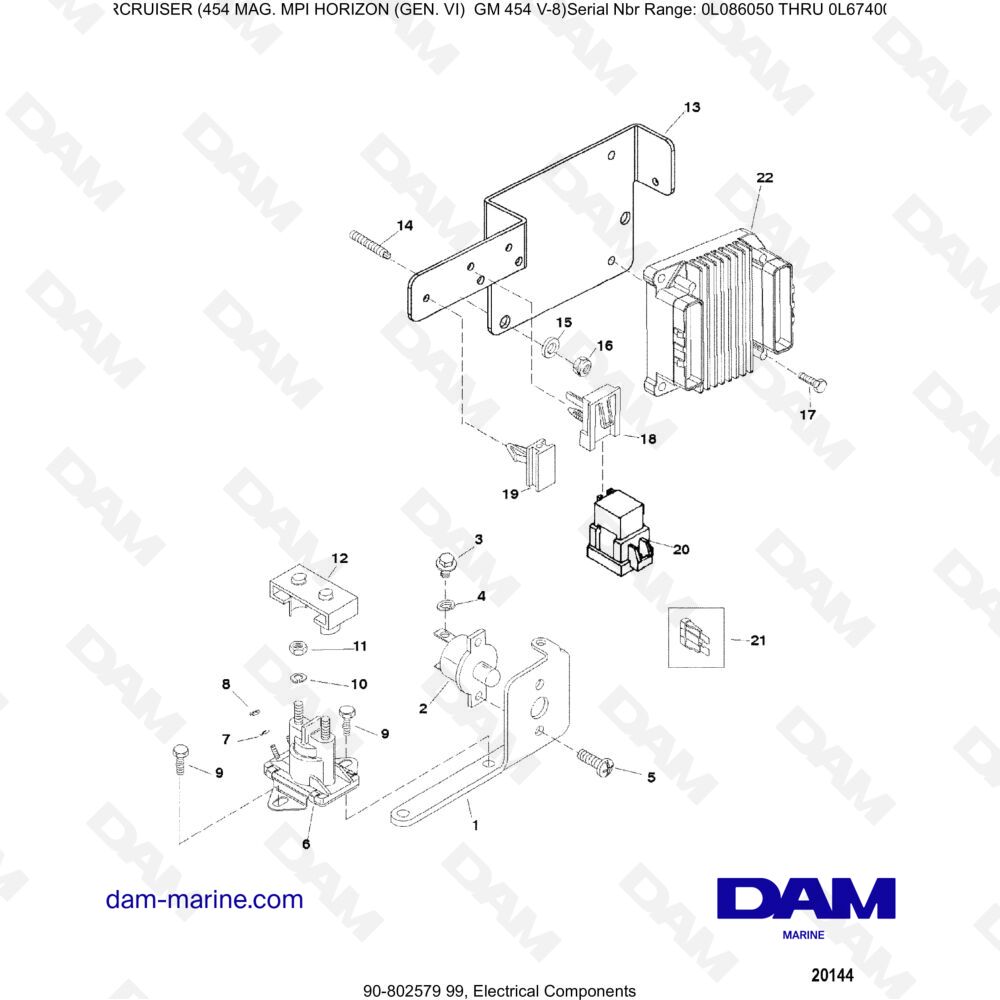 Vue éclatée ELECTRICAL COMPONENTS pour moteur MERCRUISER 454 MAG MPI HORIZON
