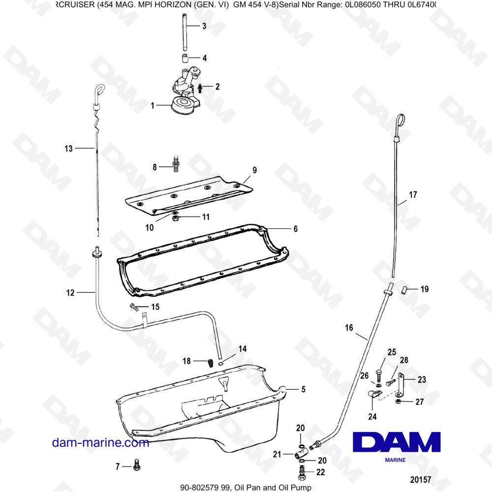 Vue éclatée OIL PAN AND OIL PUMP pour moteur MERCRUISER 454 MAG MPI HORIZON