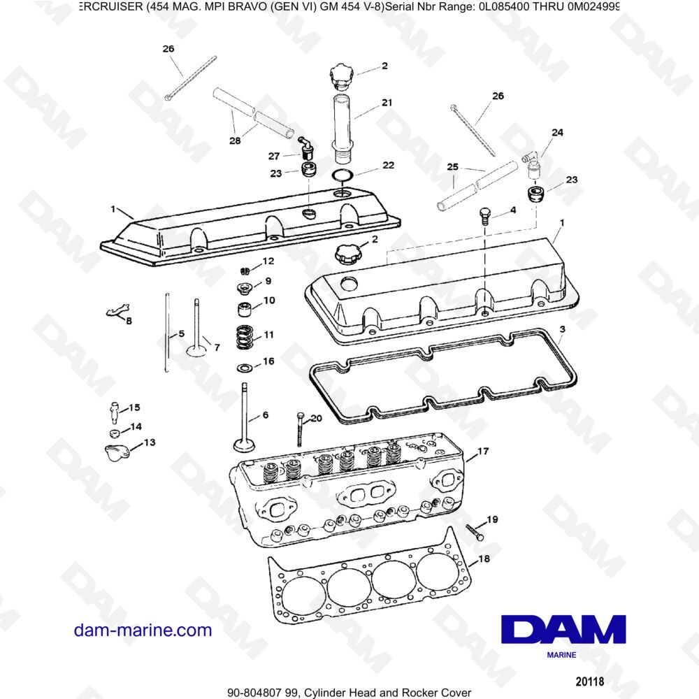 Vue éclatée CYLINDER HEAD AND CYLINDER COVER pour moteur MERCRUISER 454 MAG MPI