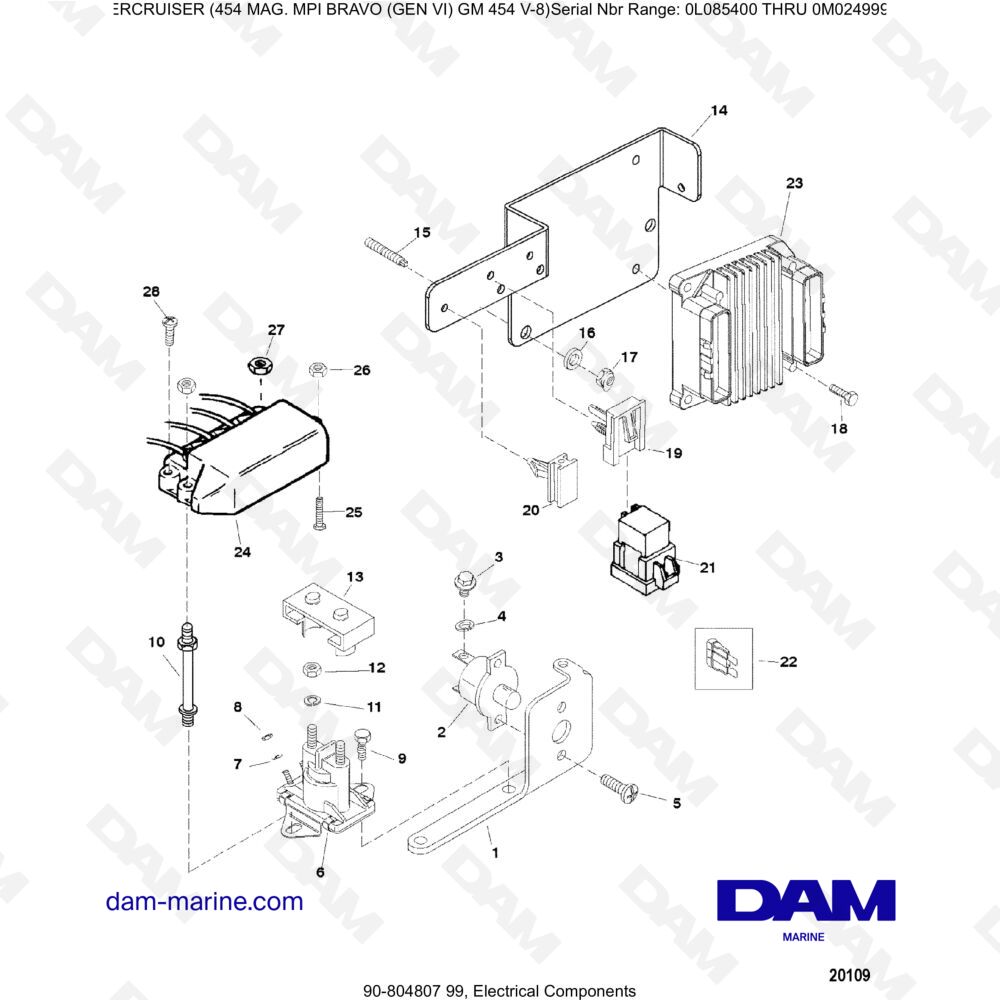 Vue éclatée ELECTRICAL COMPONENTS pour moteur MERCRUISER 454 MAG MPI