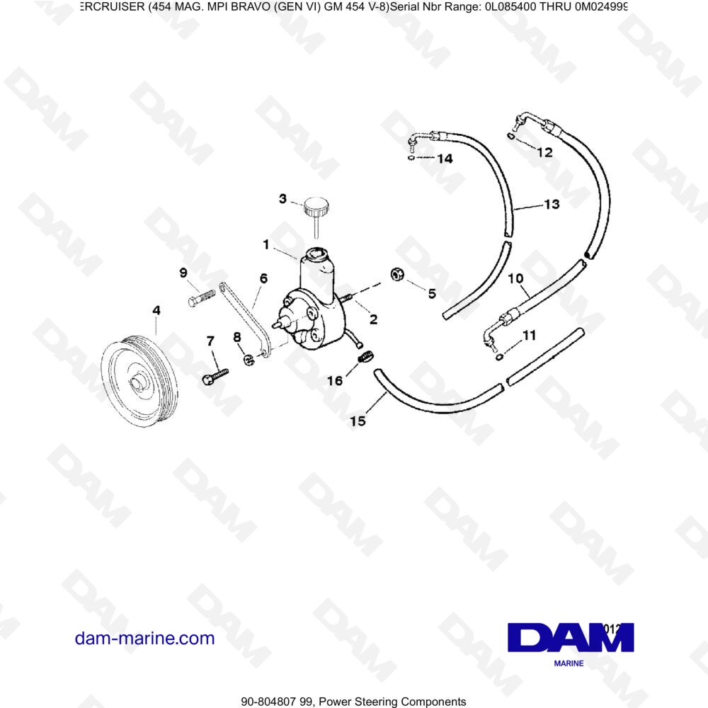 Vue éclatée POWER STEERING COMPONENTS pour moteur MERCRUISER 454 MAG MPI