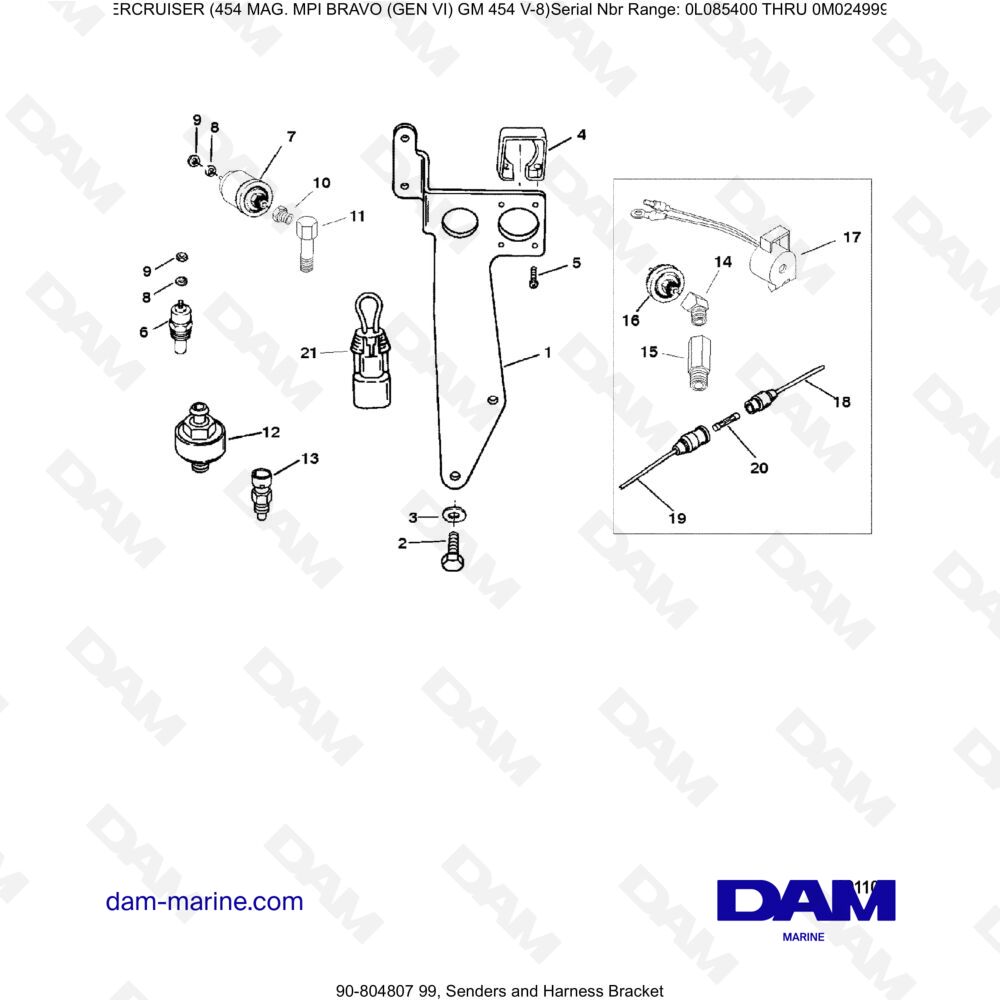 Vue éclatée TRANSMITTERS AND BEAM SUPPORT pour moteur MERCRUISER 454 MAG MPI
