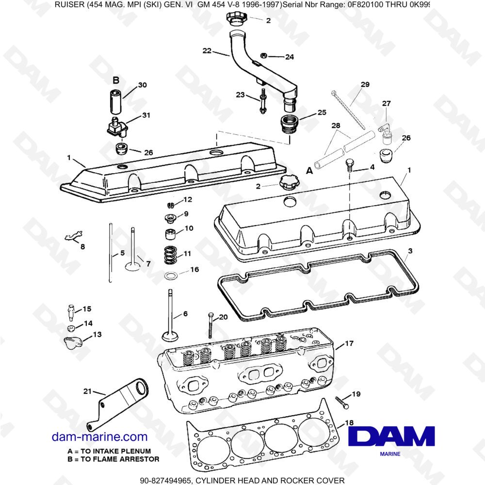 Vue éclatée CYLINDER HEAD AND CYLINDER COVER pour moteur MERCRUISER 454 MAG