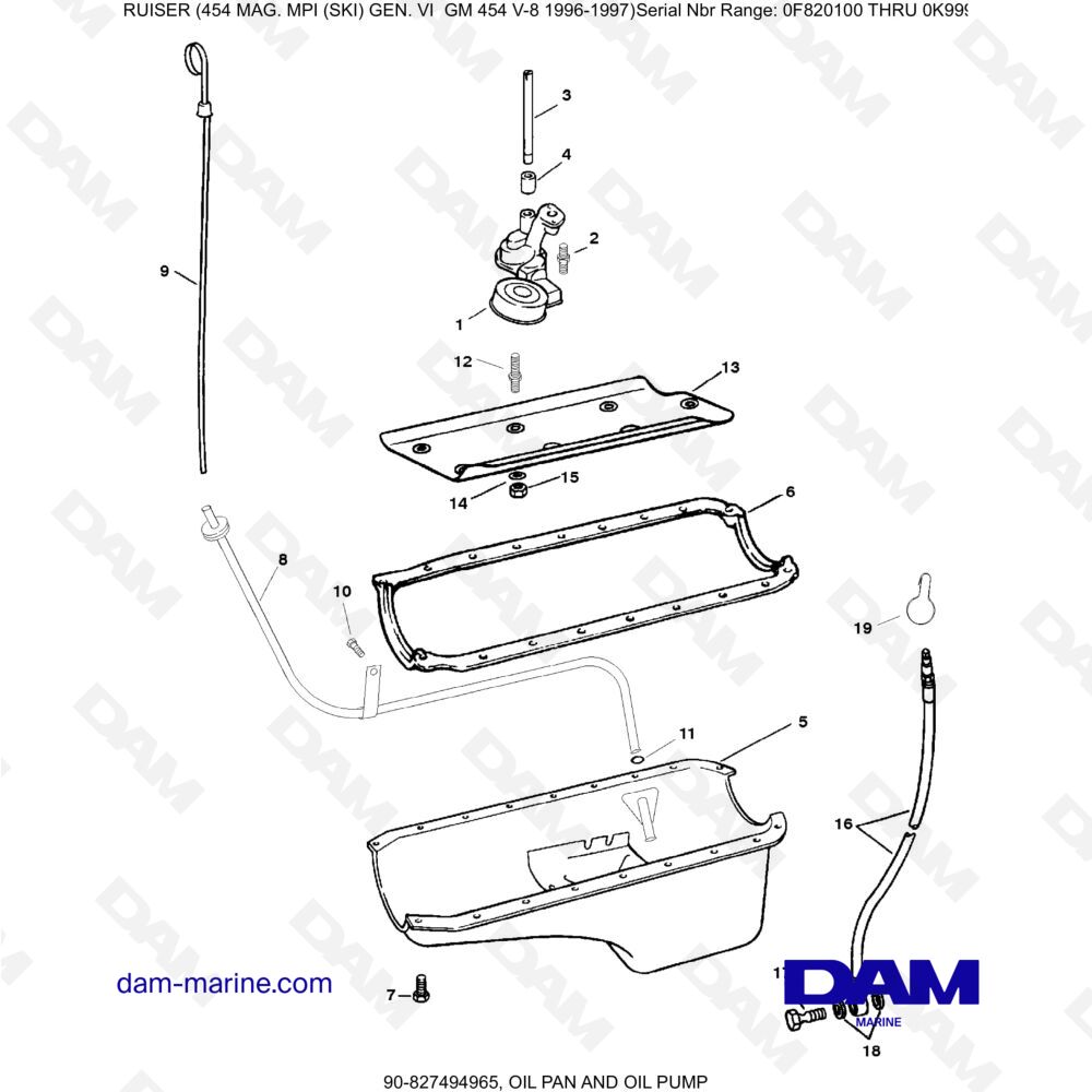 Vue éclatée OIL PAN AND OIL PUMP pour moteur MERCRUISER 454 MAG