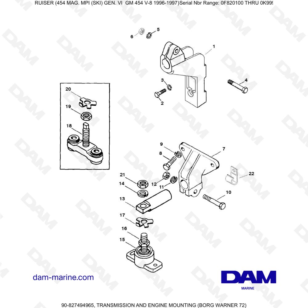 Vue éclatée TRANSMISSION AND ENGINE ASSEMBLY pour moteur MERCRUISER 454 MAG