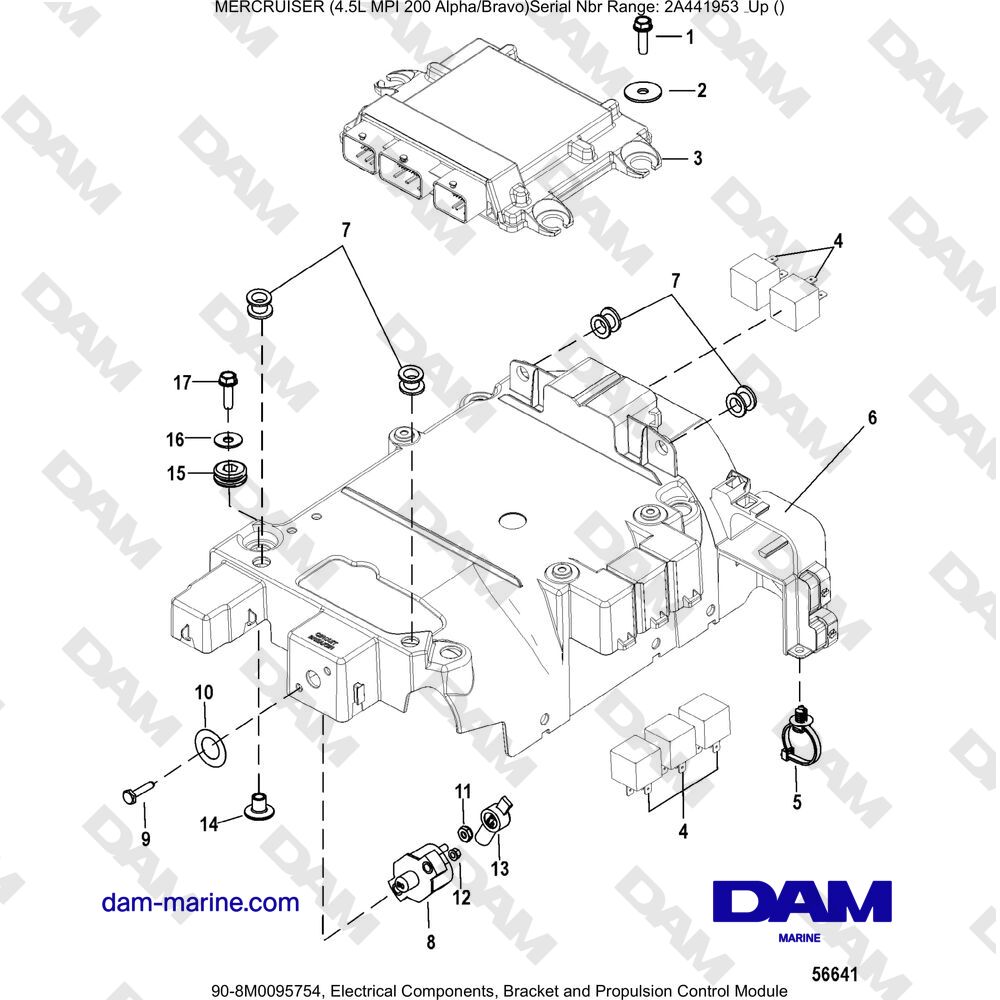 Vue éclatée COMPONENTI ELETTRICI, STAFFA E MODULO DI CONTROLLO DELLA PROPULSIONE pour moteur Mercruiser 4.5L MPI