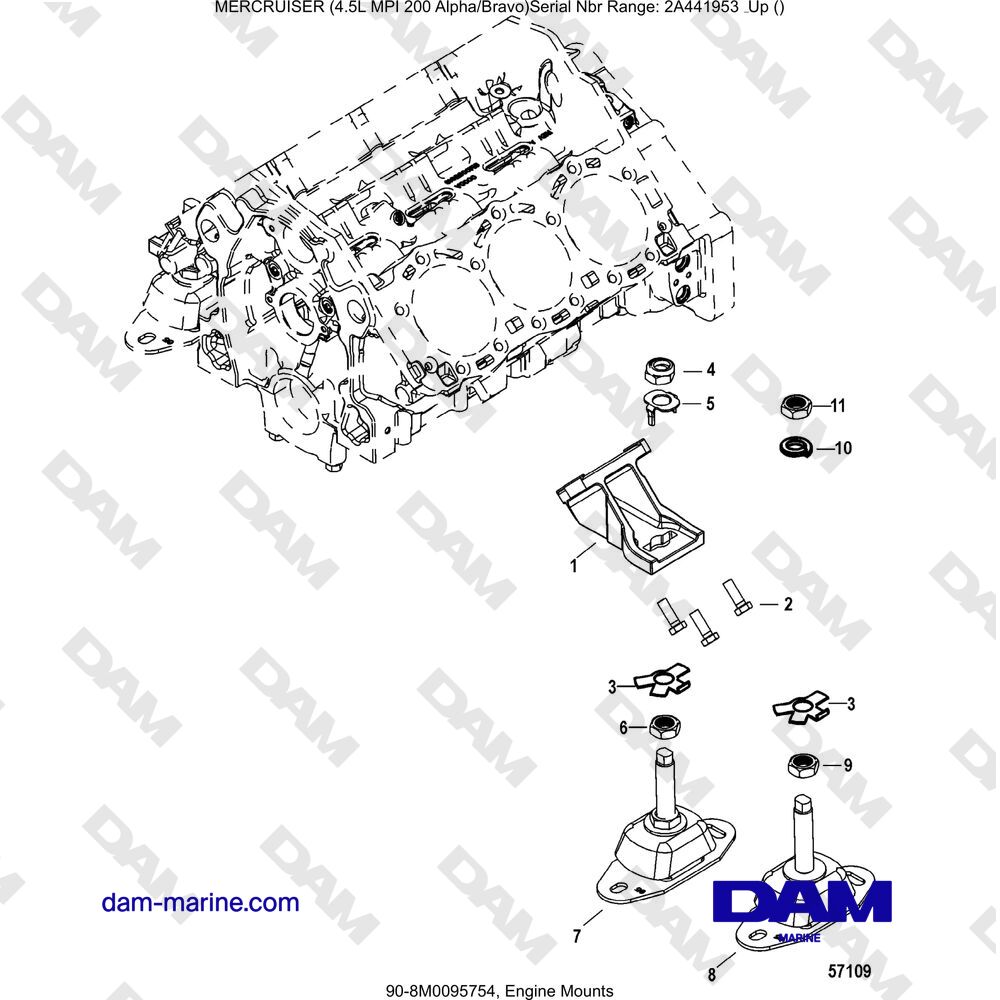 Vue éclatée SUPPORTI MOTORE pour moteur Mercruiser 4.5L MPI