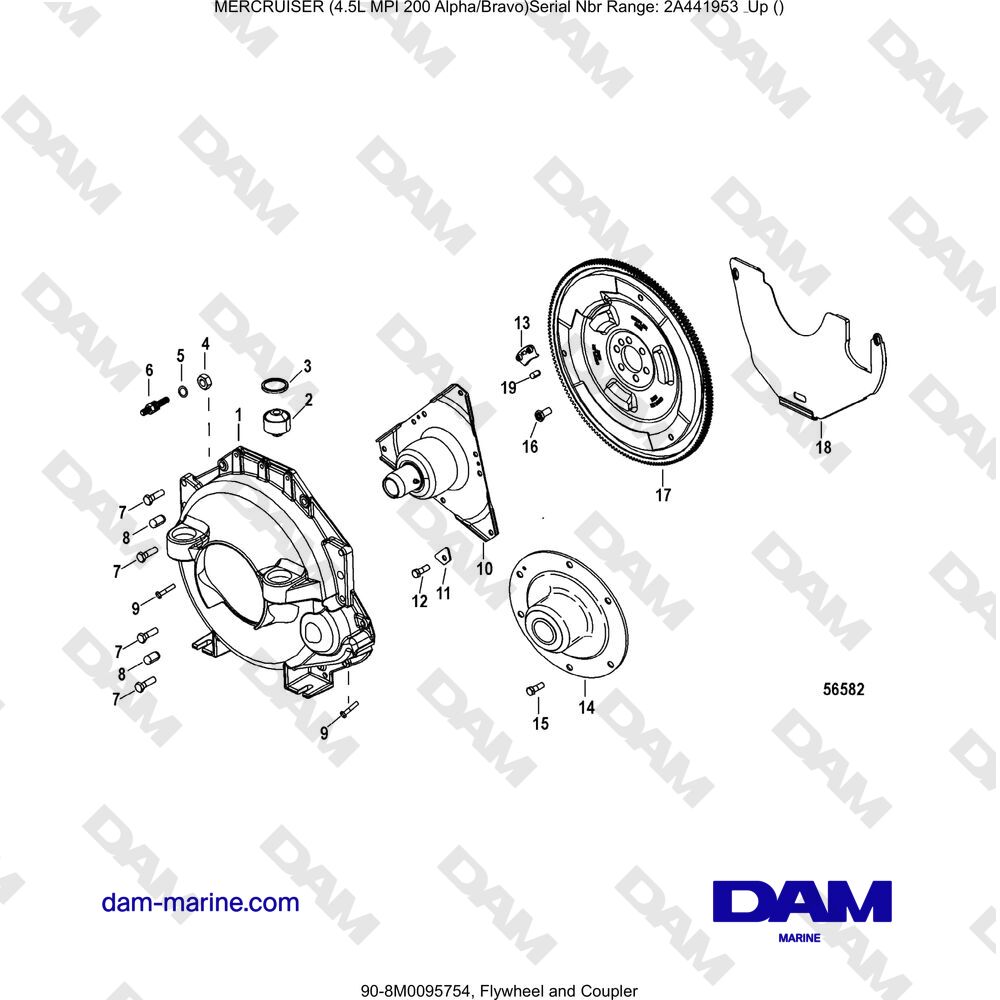 Vue éclatée VOLANO E GIUNTO pour moteur Mercruiser 4.5L MPI