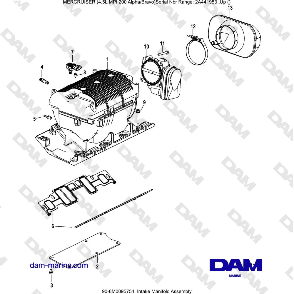 Vue éclatée GRUPPO COLLETTORE DI ASPIRAZIONE pour moteur Mercruiser 4.5L MPI