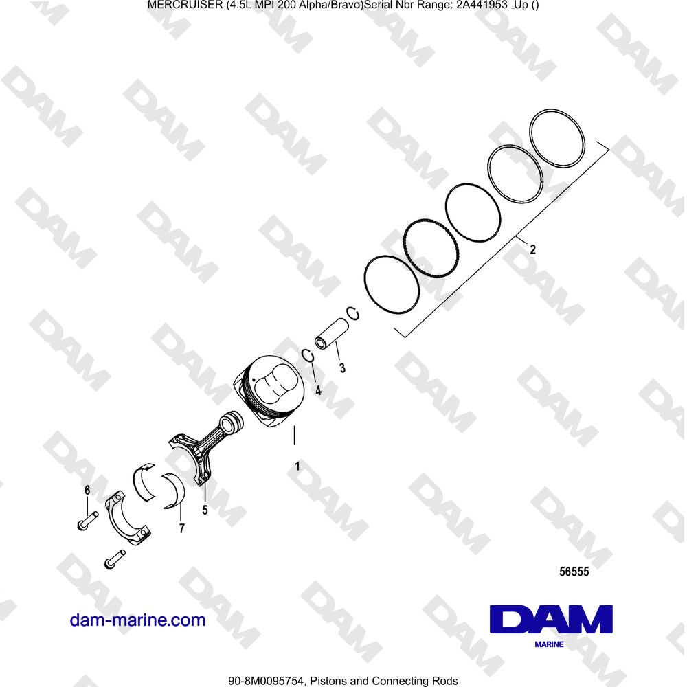Vue éclatée PISTONI E BIELLE pour moteur Mercruiser 4.5L MPI