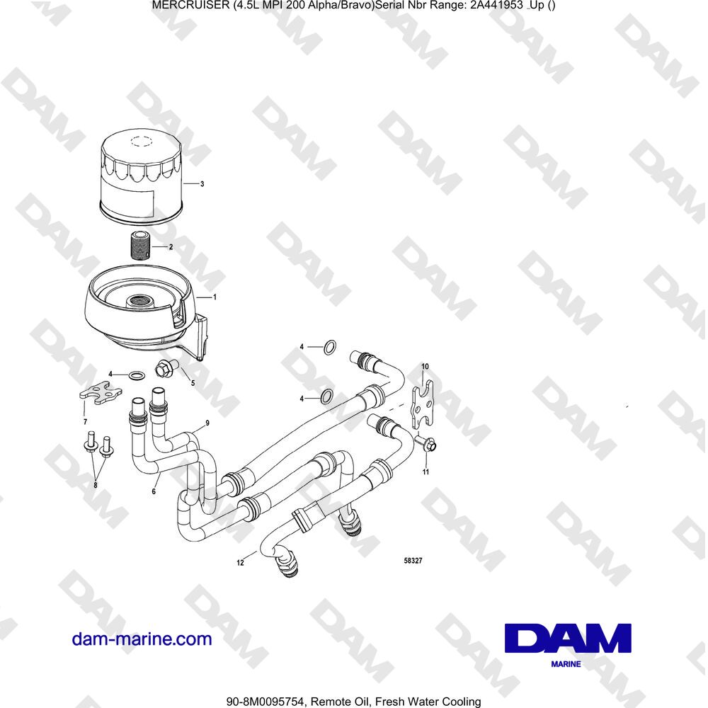 Vue éclatée OLIO REMOTO, RAFFREDDAMENTO AD ACQUA DOLCE pour moteur Mercruiser 4.5L MPI