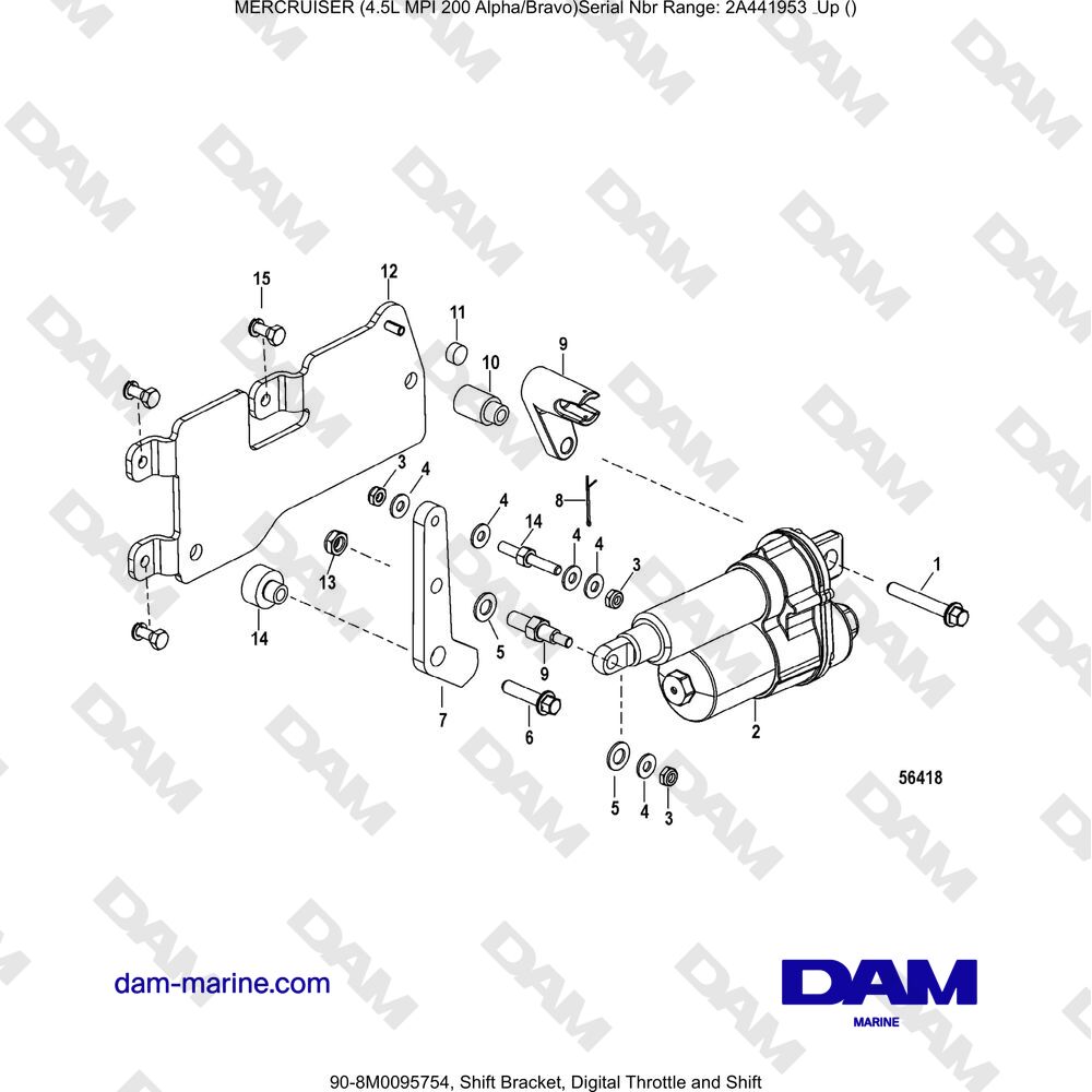 Vue éclatée SUPPORTO CAMBIO, ACCELERATORE E CAMBIO DIGITALI pour moteur Mercruiser 4.5L MPI