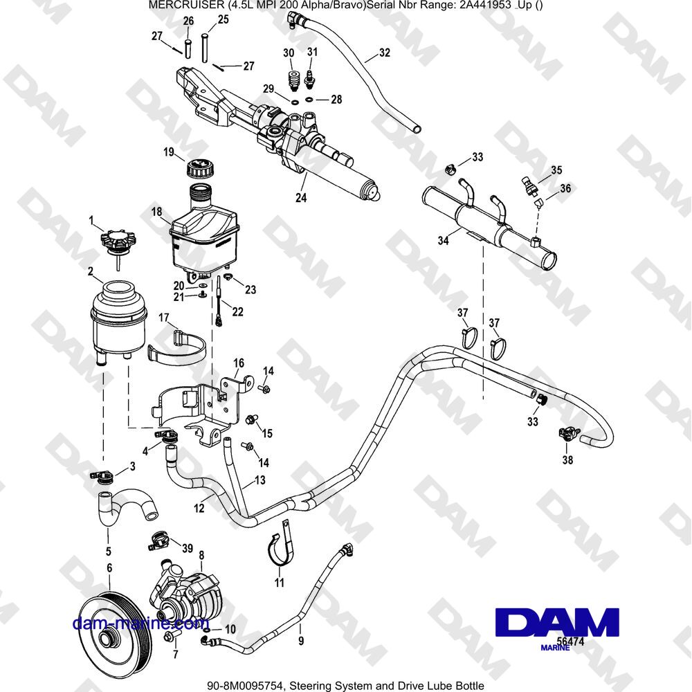 Vue éclatée BOMBOLETTA LUBRIFICANTE PER SISTEMA STERZO E TRASMISSIONE pour moteur Mercruiser 4.5L MPI
