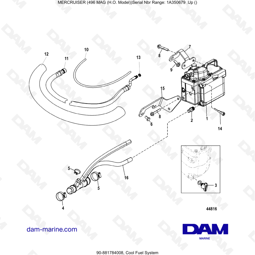 Vue éclatée SISTEMA DI ALIMENTAZIONE DEL CARBURANTE RAFFREDDATO pour moteur MERCRUISER 8.1L 496 MAG HO