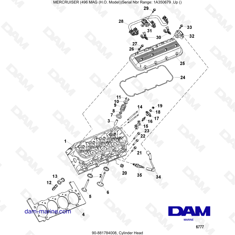 Vue éclatée TESTATA DEL CILINDRO pour moteur MERCRUISER 8.1L 496 MAG HO