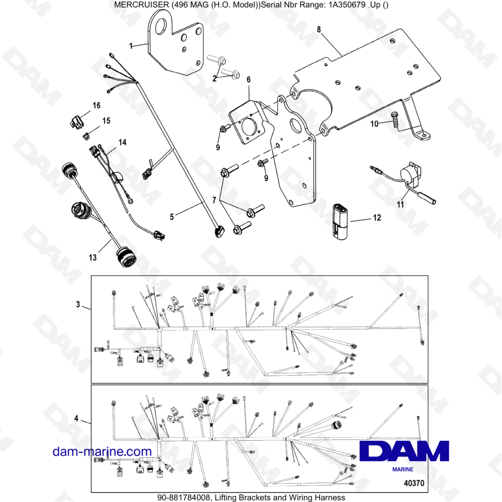 Vue éclatée STAFFE DI SOLLEVAMENTO E CABLAGGIO pour moteur MERCRUISER 8.1L 496 MAG HO