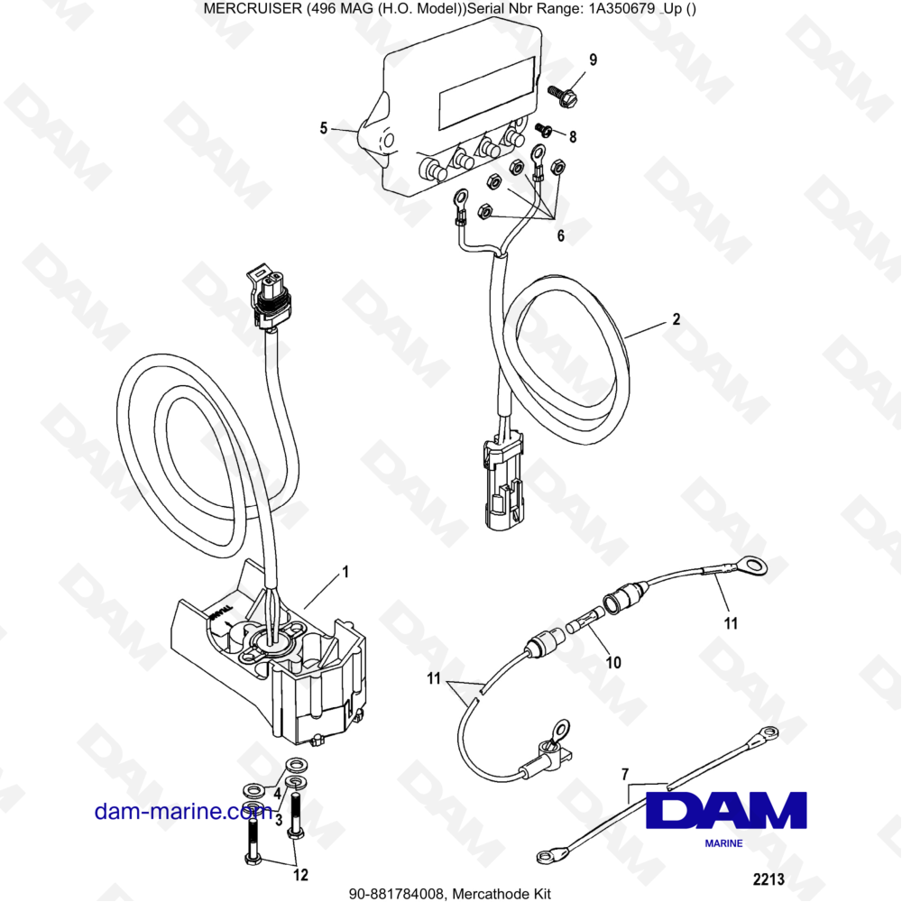 Vue éclatée KIT MERCATHODE pour moteur MERCRUISER 8.1L 496 MAG HO
