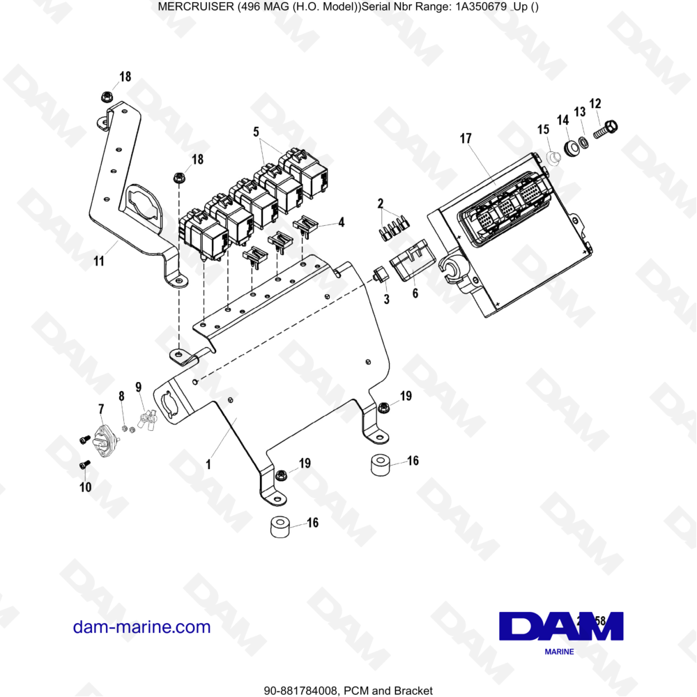 Vue éclatée PCM E STAFFE pour moteur MERCRUISER 8.1L 496 MAG HO