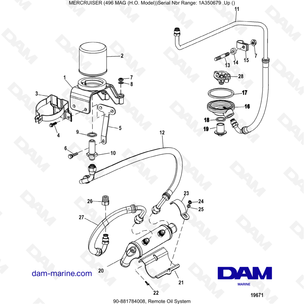 Vue éclatée SISTEMA DI OLIO REMOTO pour moteur MERCRUISER 8.1L 496 MAG HO