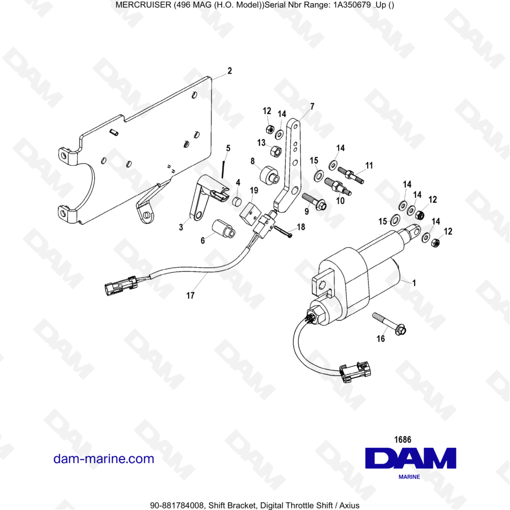 Vue éclatée SUPPORTO CAMBIO, CAMBIO ACCELERATORE DIGITALE pour moteur MERCRUISER 8.1L 496 MAG HO