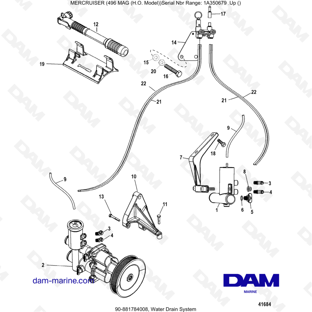 Vue éclatée SISTEMA DI SCARICO DELL'ACQUA pour moteur MERCRUISER 8.1L 496 MAG HO