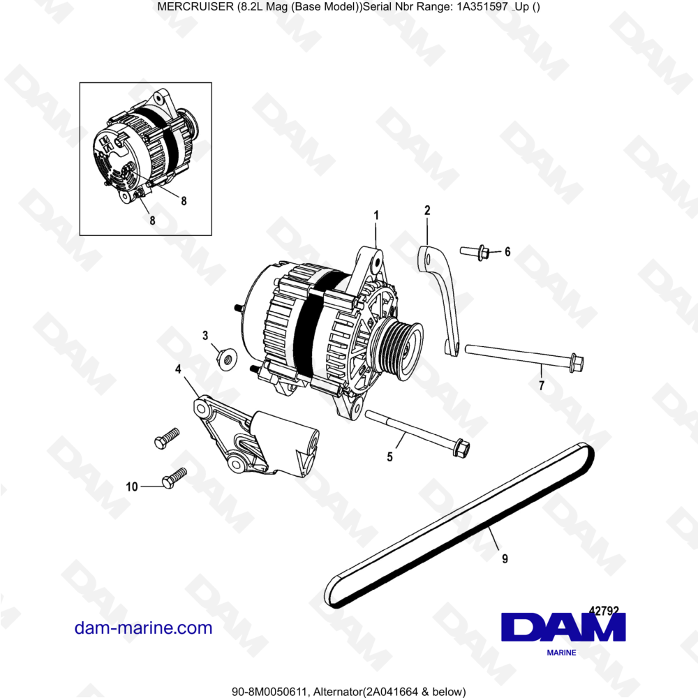 Vue éclatée ALTERNADOR pour moteur MERCRUISER 8.1L 496 MAG