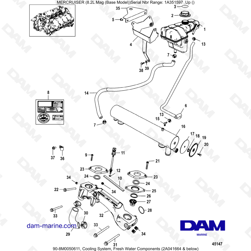 Vue éclatée SISTEMA DE REFRIGERACIÓN pour moteur MERCRUISER 8.1L 496 MAG