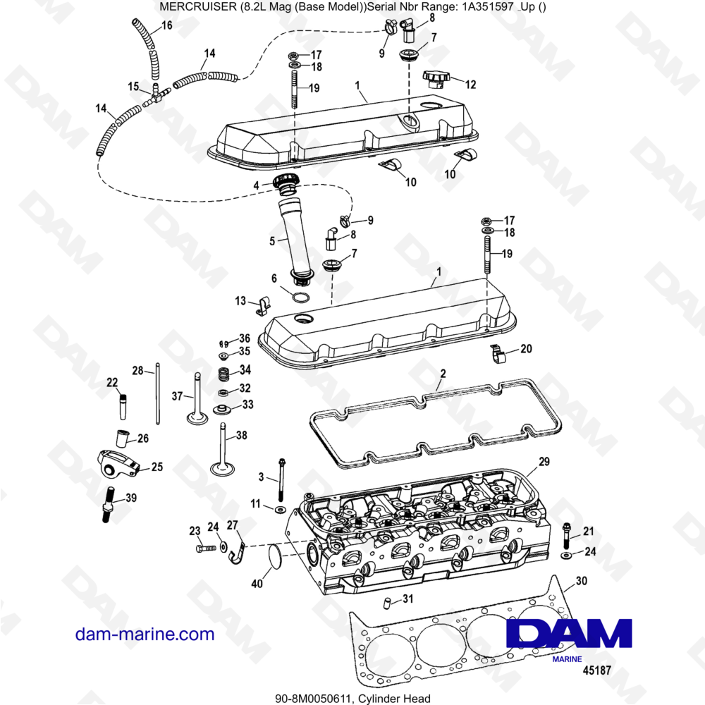 Vue éclatée BLOQUE DE CILINDROS Y ÁRBOL DE LEVAS pour moteur MERCRUISER 8.1L 496 MAG
