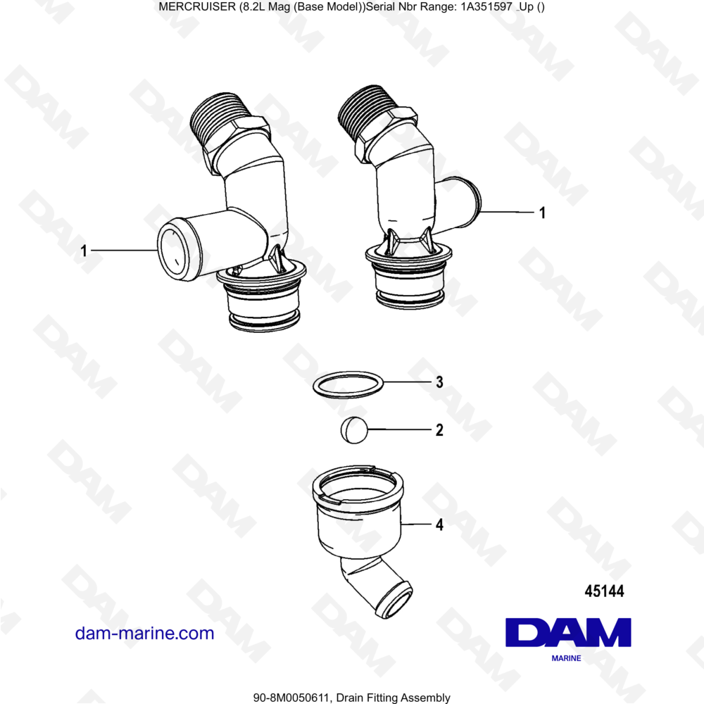Vue éclatée CONJUNTO DE ACCESORIO DE DRENAJE pour moteur MERCRUISER 8.1L 496 MAG