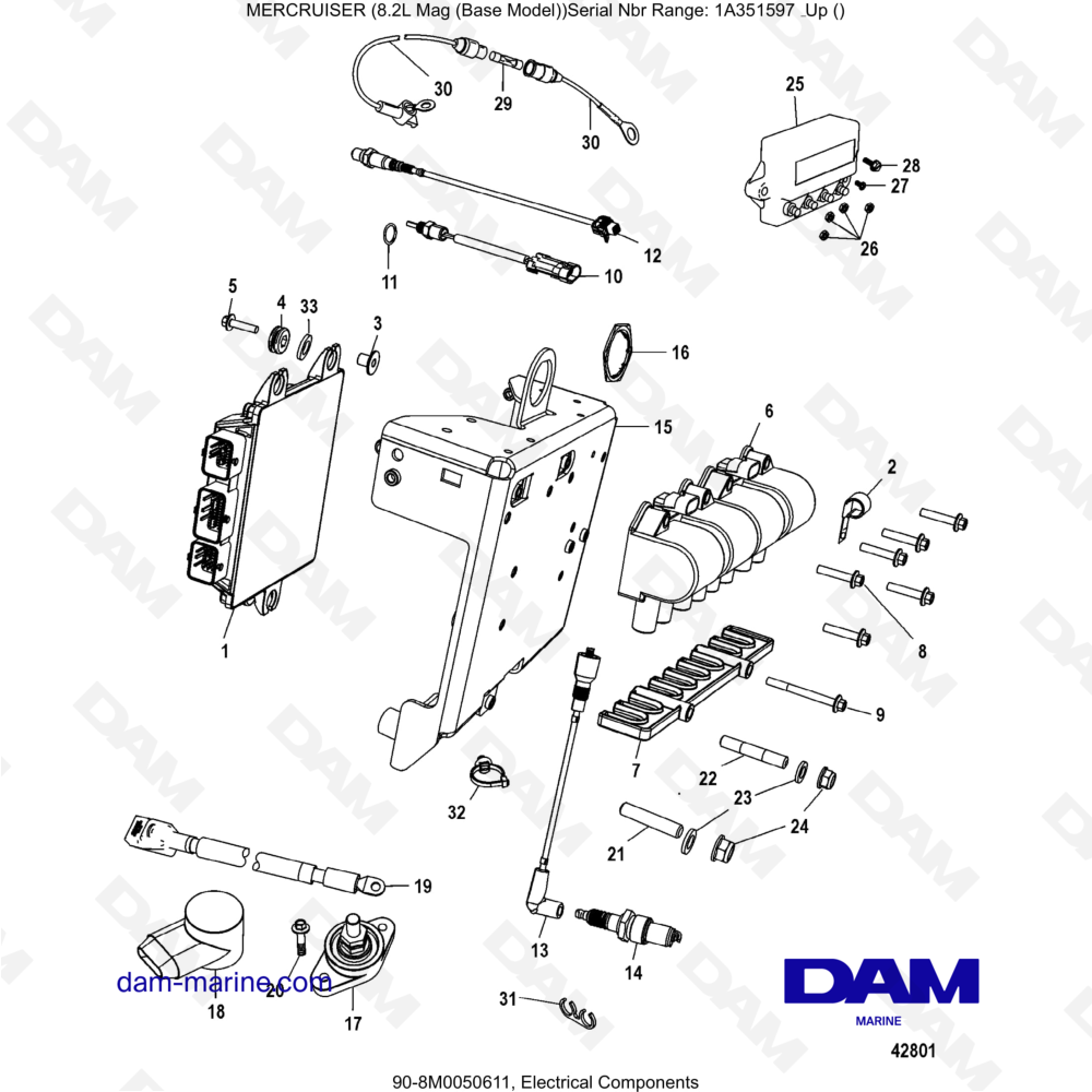 Vue éclatée COMPONENTES ELÉCTRICOS pour moteur MERCRUISER 8.1L 496 MAG