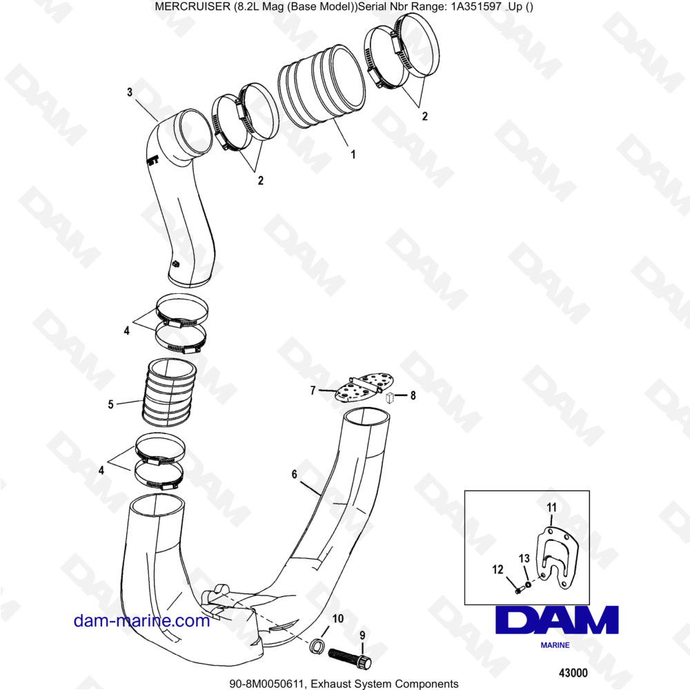 Vue éclatée COMPONENTES DEL SISTEMA DE ESCAPE pour moteur MERCRUISER 8.1L 496 MAG