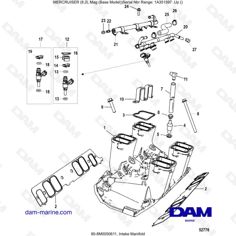 Vue éclatée COLECTOR DE ADMISIÓN pour moteur MERCRUISER 8.1L 496 MAG