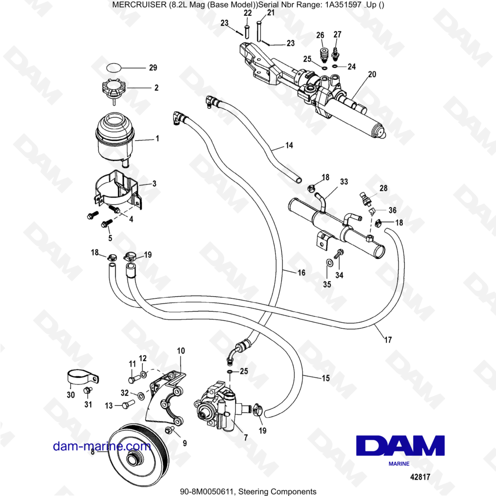 Vue éclatée COMPONENTES DE DIRECCIÓN pour moteur MERCRUISER 8.1L 496 MAG