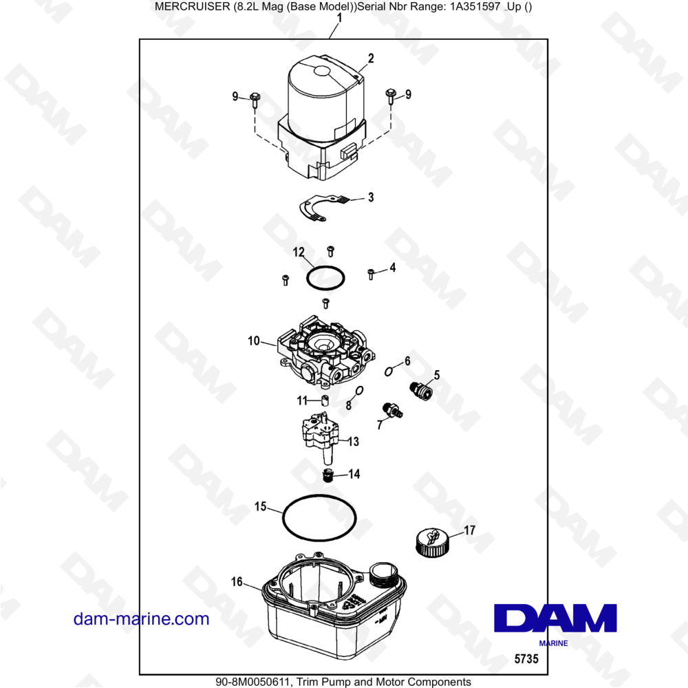 Vue éclatée COMPONENTES DE MOTOR Y BOMBA DE COMPENSACIÓN pour moteur MERCRUISER 8.1L 496 MAG