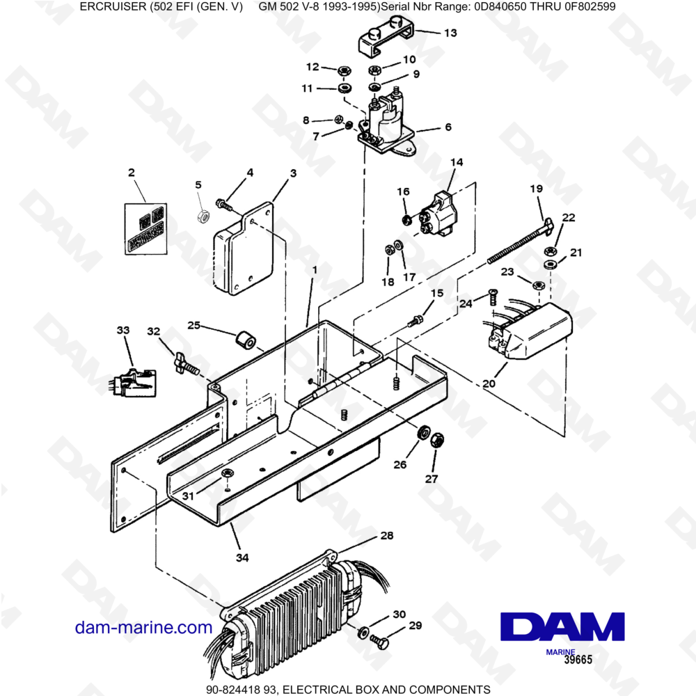 Vue éclatée BOÎTE ÉLECTRIQUE ET COMPOSANTS pour moteur MERCRUISER 502 EFI