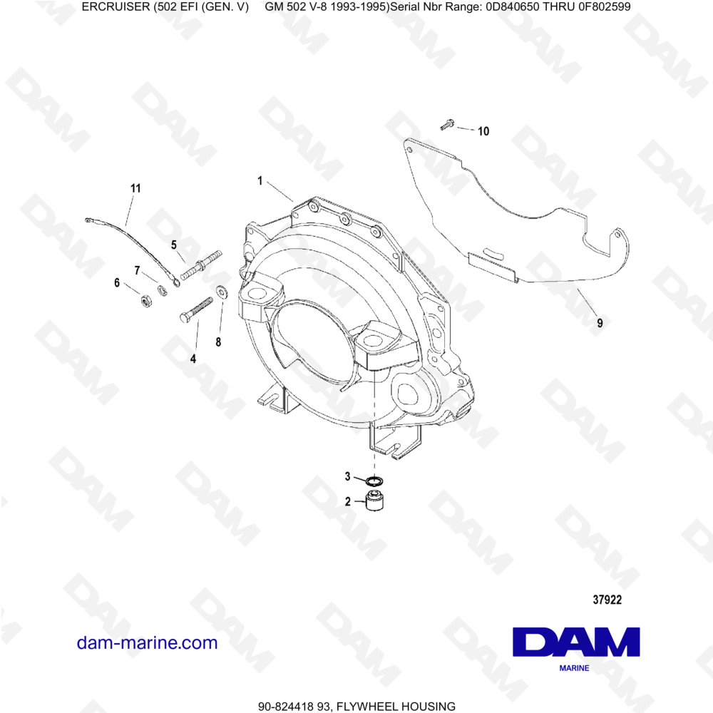 Vue éclatée CARTER DE VOLANT MOTEUR pour moteur MERCRUISER 502 EFI