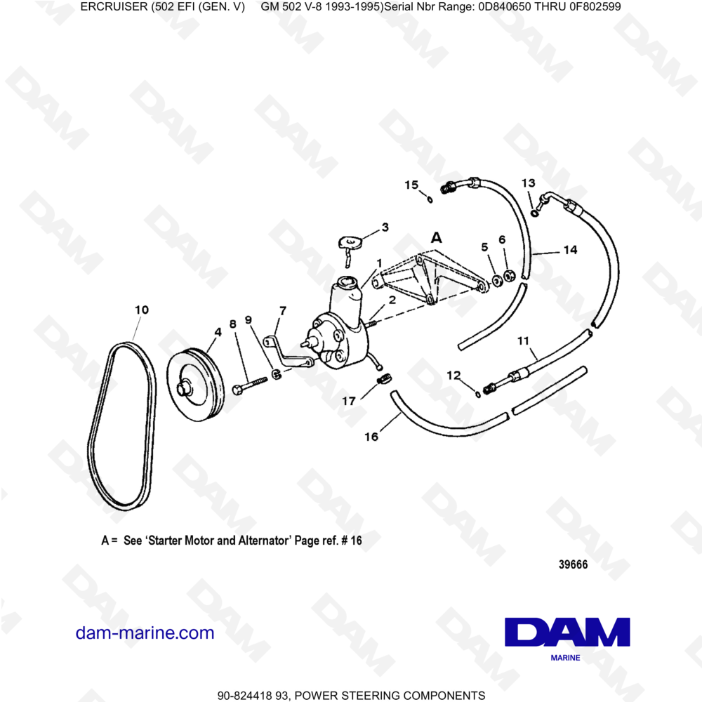 Vue éclatée COMPOSANTS DE DIRECTION ASSISTÉE pour moteur MERCRUISER 502 EFI