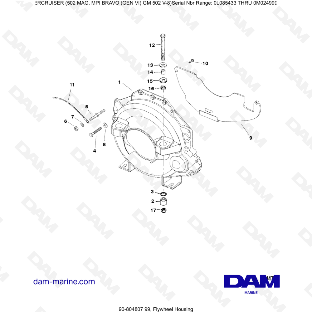 Vue éclatée FLYWHEEL HOUSING pour moteur MERCRUISER 502 MAG MPI