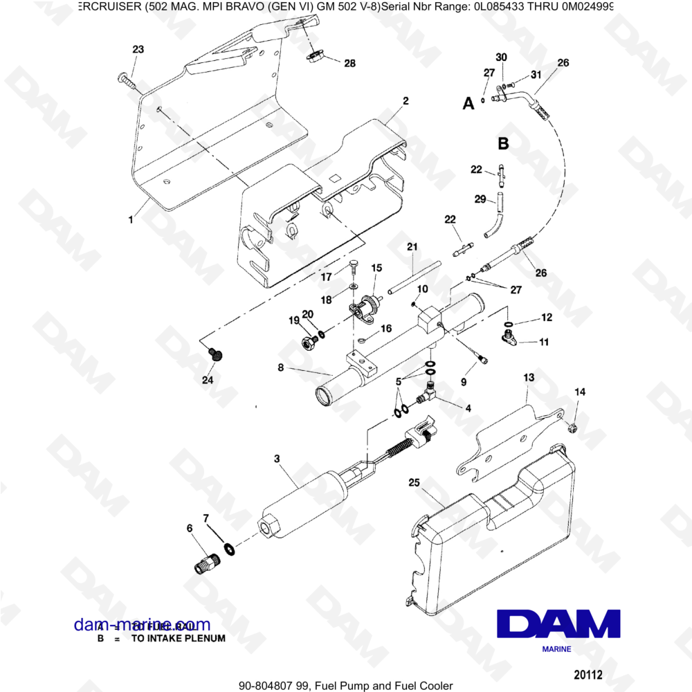 Vue éclatée FUEL PUMP AND FUEL COOLER pour moteur MERCRUISER 502 MAG MPI