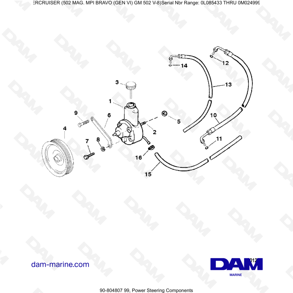 Vue éclatée POWER STEERING COMPONENTS pour moteur MERCRUISER 502 MAG MPI