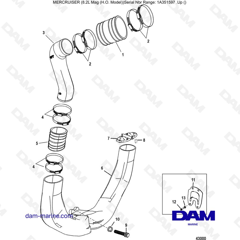 Vue éclatée COMPONENTI DEL SISTEMA DI SCARICO pour moteur Mercruiser 502 MAG MPI HO