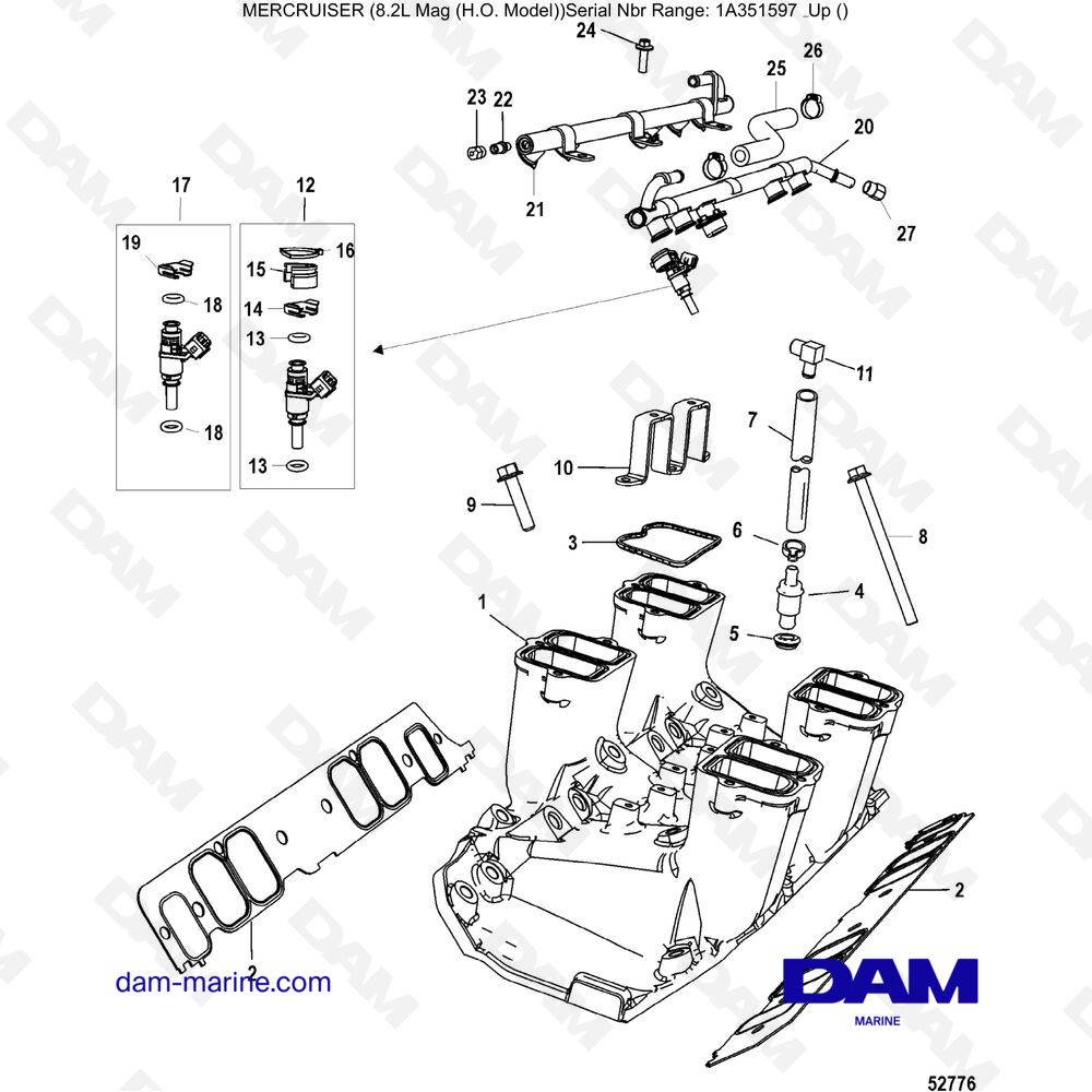Vue éclatée COLLETTORE DI ASPIRAZIONE pour moteur Mercruiser 502 MAG MPI HO