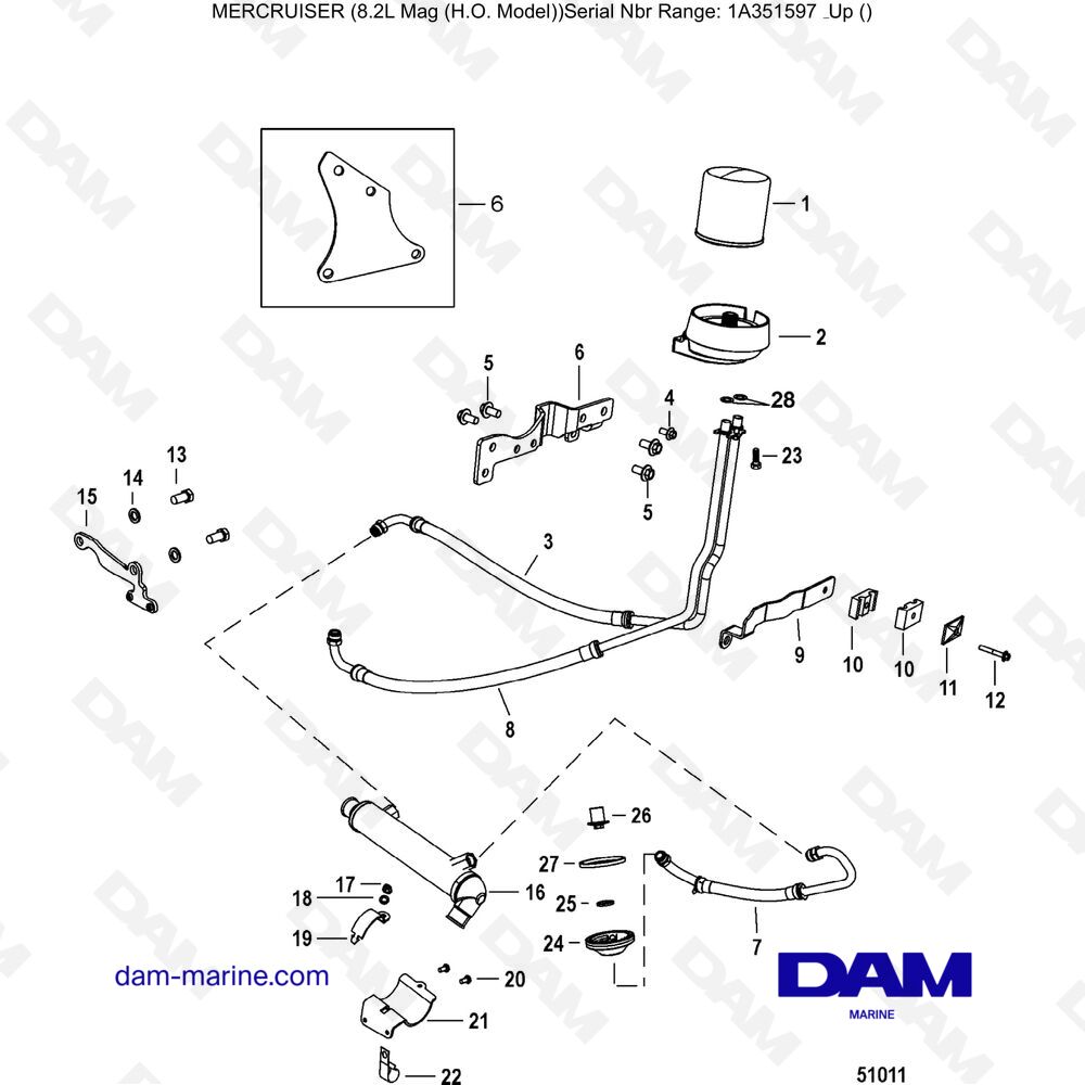 Vue éclatée SISTEMA DELL'OLIO REMOTO (2A041665 e +) pour moteur Mercruiser 502 MAG MPI HO