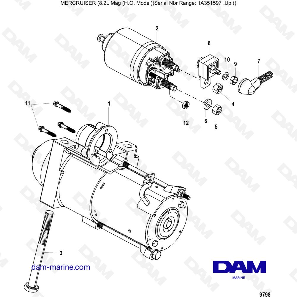 Vue éclatée MOTORINO DI AVVIAMENTO pour moteur Mercruiser 502 MAG MPI HO
